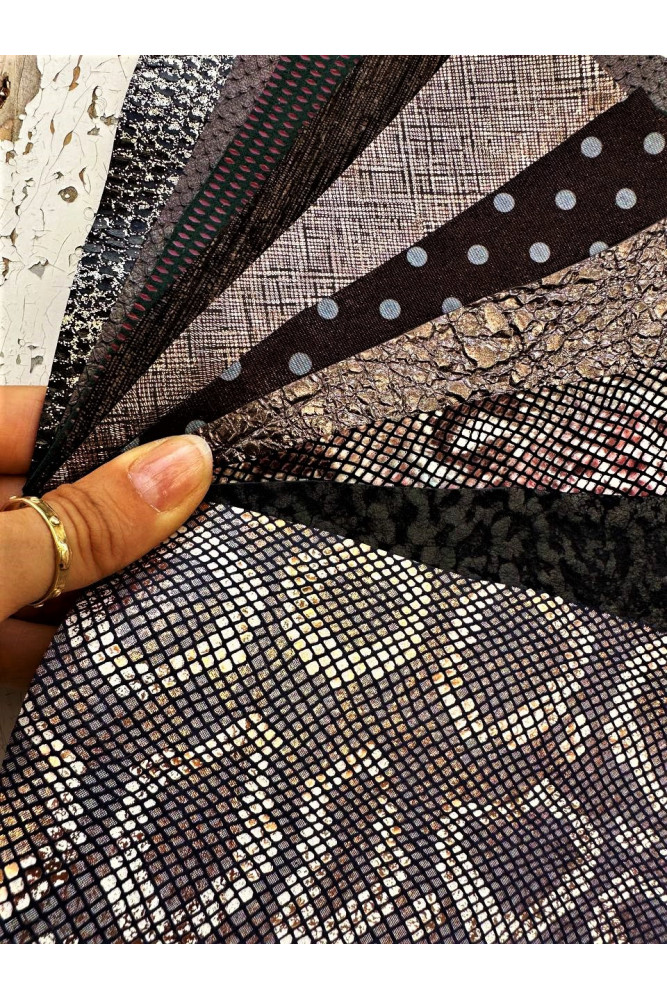10 selected leather scraps, BROWN mix...