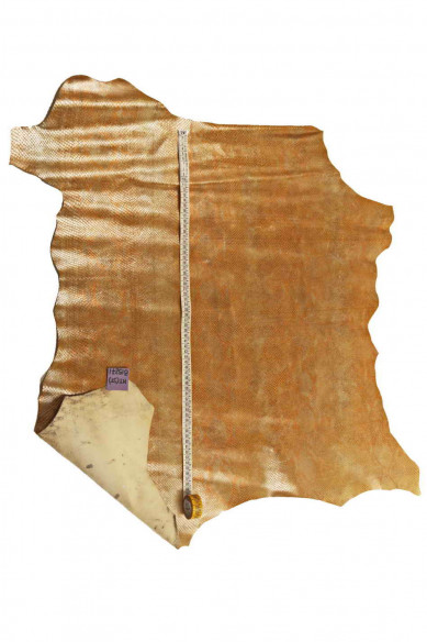 Pellame STAMPATO PITONE cuoio arancio, pelle stampa rettile metallizzata, capra motivo serpente morbida