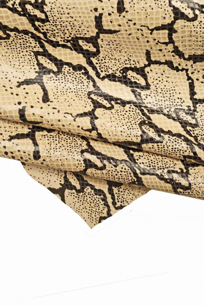BEIGE black REPTILE textured leather hide, python printed glittered calfskin, animal print soft cowhide