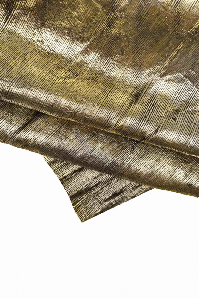 Silver light gold vintage METALLIC leather skin, printed carved wrinkled goatskin, distressed skin, medium softness