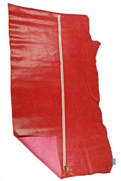 RED PYTHON printed leather hide, glossy snake textured cowhide, soft animal print calfskin
