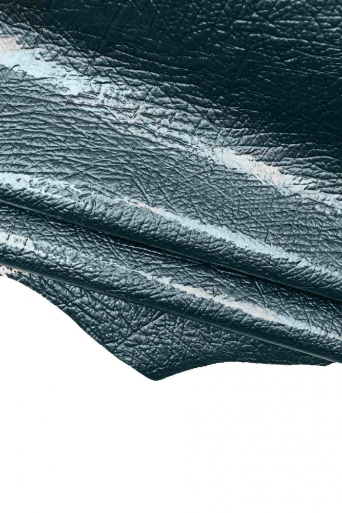 Blu PATENT sheepskin, elephant printed leather hide, glossy embossed skin