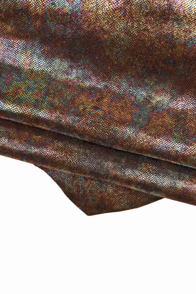 HOLOGRAPHIC printed leather skin, small snake textured goatskin, soft metallic hide