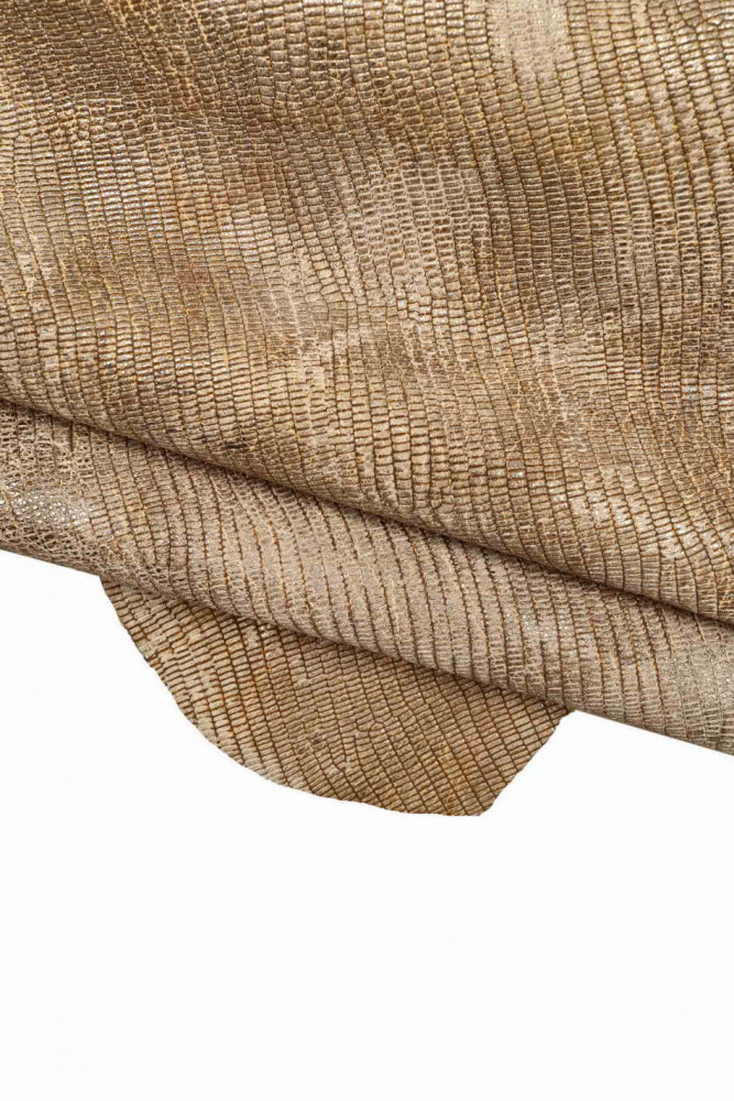 BROWN STEELMETAL lizard printed leather skin,metallic soft embossed goatskin, bleach effect skin