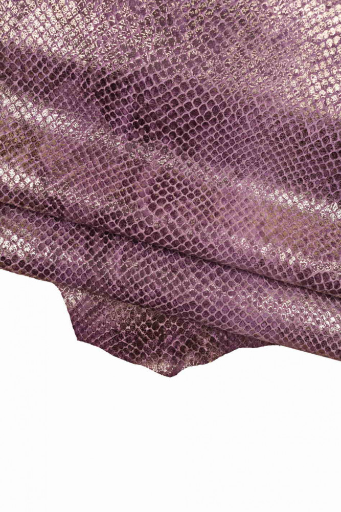 PURPLE PYTHON printed leather skin, reptile textured goatskin, metallic snake embossed skin