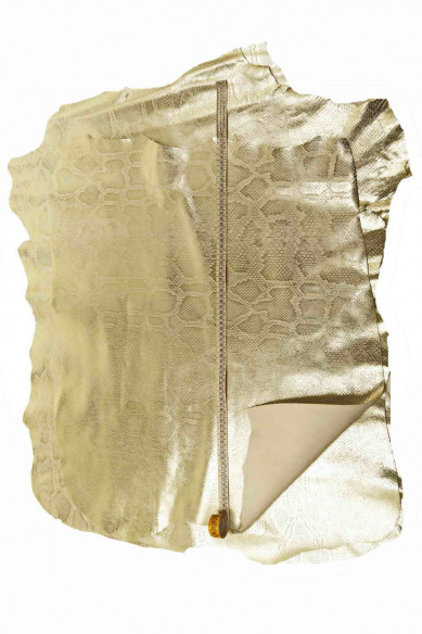 PELLAME laminato platino stampato PITONE, capra metallizzata con disegno serpente, pelle morbida luminosa con stampa animalier