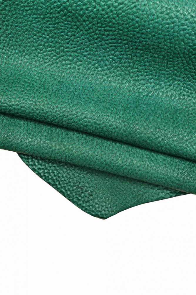 Green SPORTY leather skin, pebble grain soft goatskin, solid color printed hide