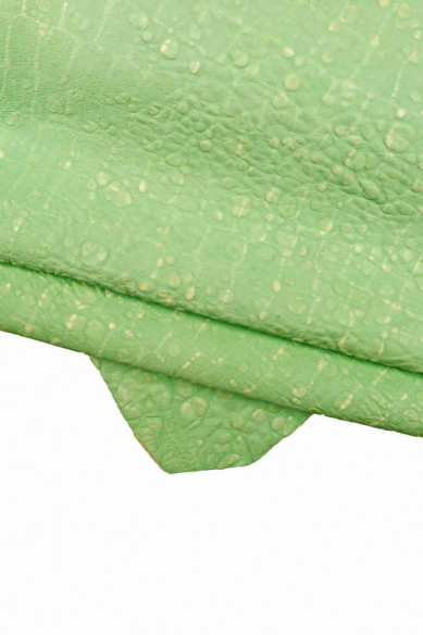 Light green CROCODILE printed leather skin, irregular pebble grain soft goatskin