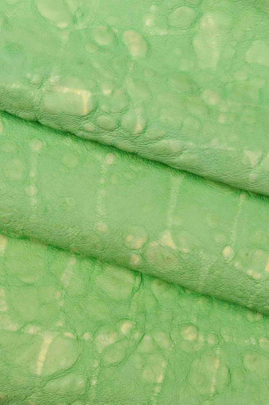 Pelle stampata COCCODRILLO verde, capra sportiva verde chiaro, pellame morbido con grana irregolare