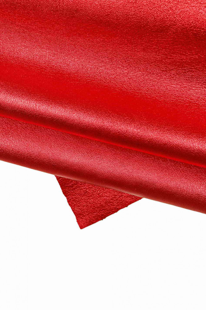 RED metallic leather skin, soft red sheepskin, bright, tiny pebble grain lambskin