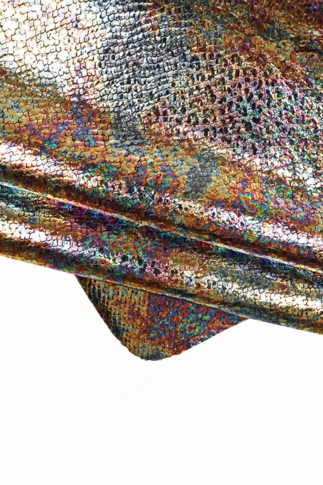 HOLOGRAPHIC snake printed leather hide, metallic cowhide, soft bright calfskin
