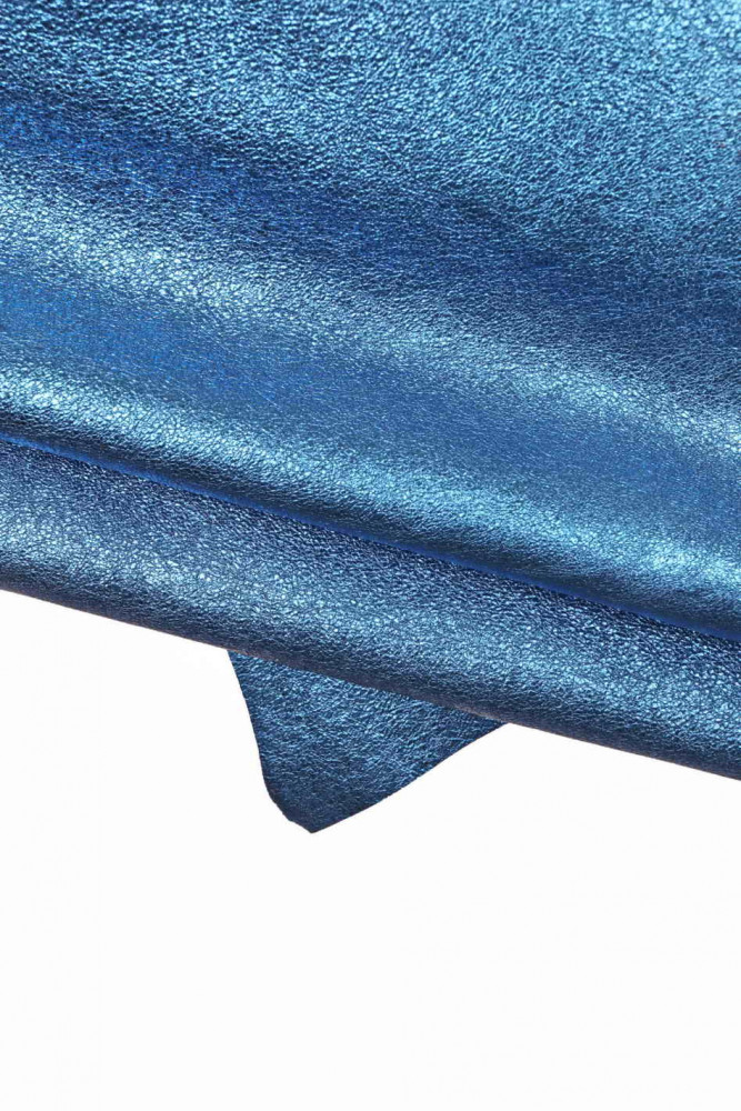 Bluette METALLIC leather skin, electric blue wrinkled sheepskin, soft bright nappa hide