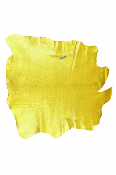 Pellame LAMINATO giallo, pelle metallizzata gialla, capra morbida luminosa leggermente stropicciata
