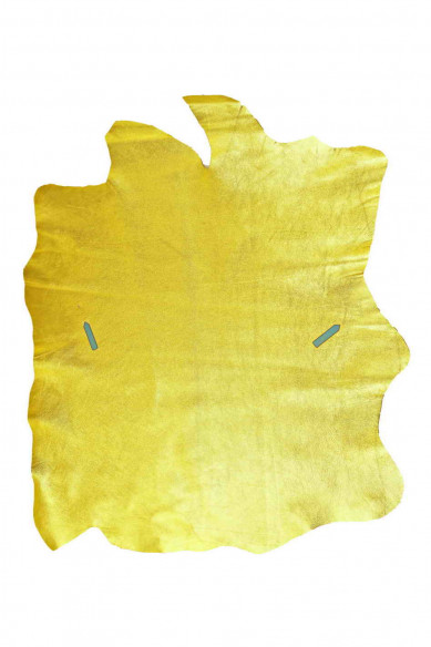 Pellame LAMINATO giallo, pelle metallizzata gialla, capra morbida luminosa leggermente stropicciata
