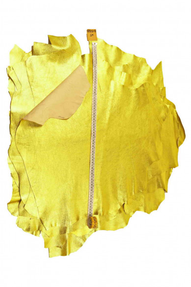 Pellame LAMINATO giallo, pelle metallizzata gialla, capra morbida luminosa leggermente stropicciata