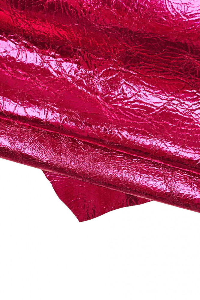 Wine RED metallic leather skin, wrinkled glossy sheepskin, medium softness