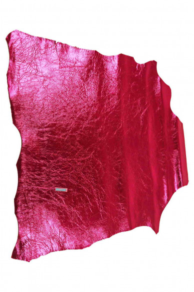Pelle laminata ROSSO vino, pellame di agnello metallizzato effetto stropicciato morbideza media