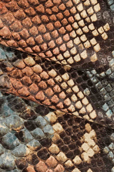 Pellame disegno SERPENTE verde marrone azzurro, capra stampa pitone opaca, pellame animalier stampata rettile morbido