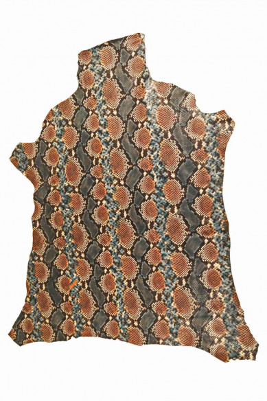 Pellame disegno SERPENTE verde marrone azzurro, capra stampa pitone opaca, pellame animalier stampata rettile morbido