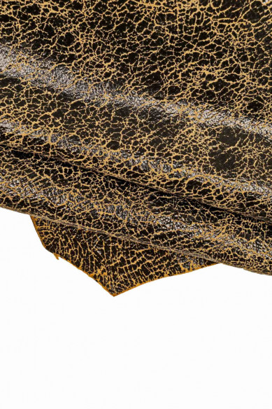 Black beige VINTAGE leather skin, sporty glossy CRACKLE printed goatskin, soft distressed skin