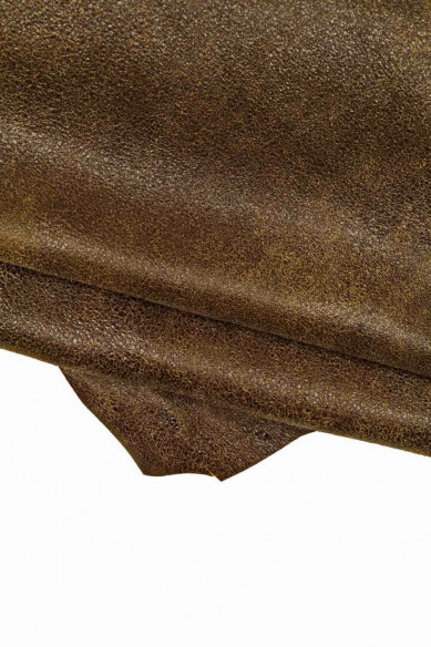 Pellame sportivo marrone, capra lucida morbida stampa CRACKLE, effetto vintage/CONSUMATO