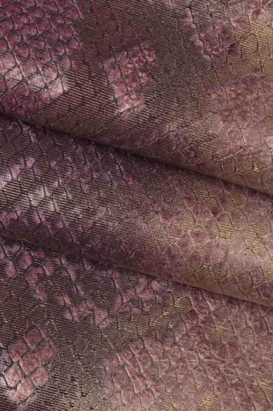 PURPLE python textured leather skin, animal print snake pattern of soft goatskin, reptile printed glossy soft hide
