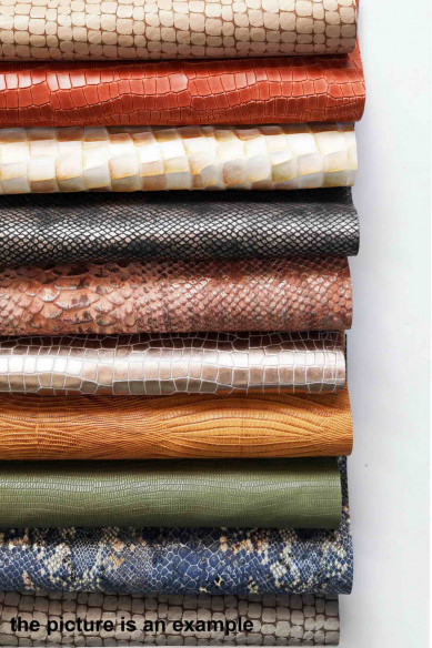Mix leather scraps -PYTHON, CROC, TEJUS textured- fancy textures, colors and softness various, 10 italian leather pcs for craft