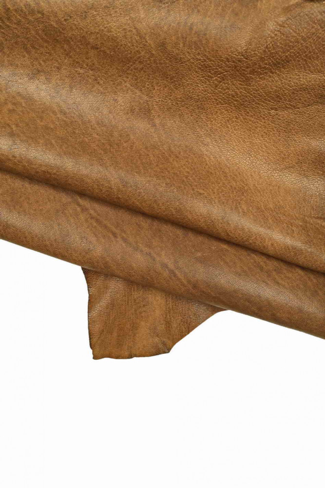 Brown VINTAGE leather skin, soft sporty sheepskin, semi glossy lambskin with irregular pebble grain
