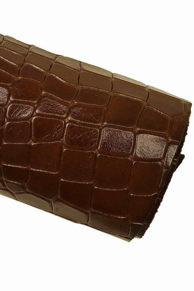 Pellame STAMPATO coccodrillo marrone,...
