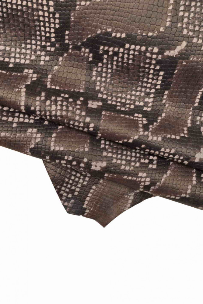PURPLE black snake textured leather skin, soft python printed goatskin, animal print reptile textured hide