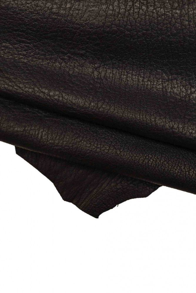 Black SOFT leather skin, milled nappa sheepskin with irregular pebble grain, sporty vintage semi glossy lambskin