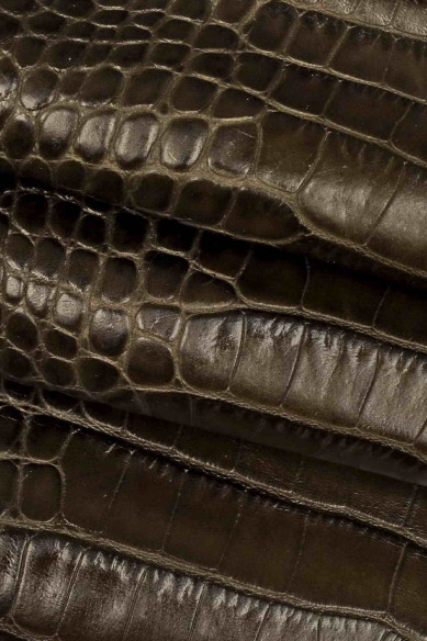 BROWN crocodile embossed cowhide, glossy croc printed calfskin, animal print stiff leather skin