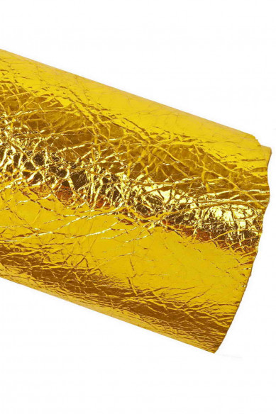 Yellow METALLIC leather skin, wrinkled bright goatskin, soft glossy hide