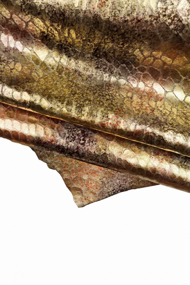 Multicolor CROCODILE printed leather skin, metallic animal print goatskin, glossy stiff hide