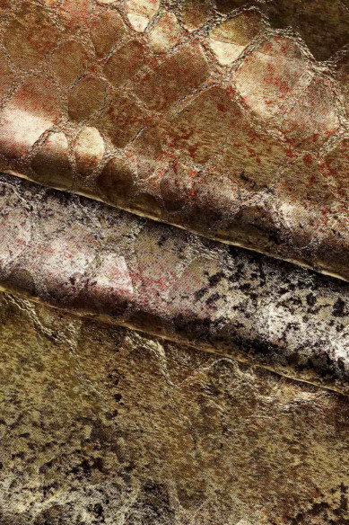 Multicolor CROCODILE printed leather skin, metallic animal print goatskin, glossy stiff hide