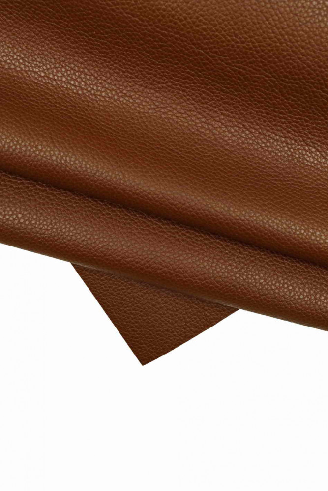 Brown pebble GRAIN leather hide, semi glossy soft printed cowhide, sporty embossed calfskin