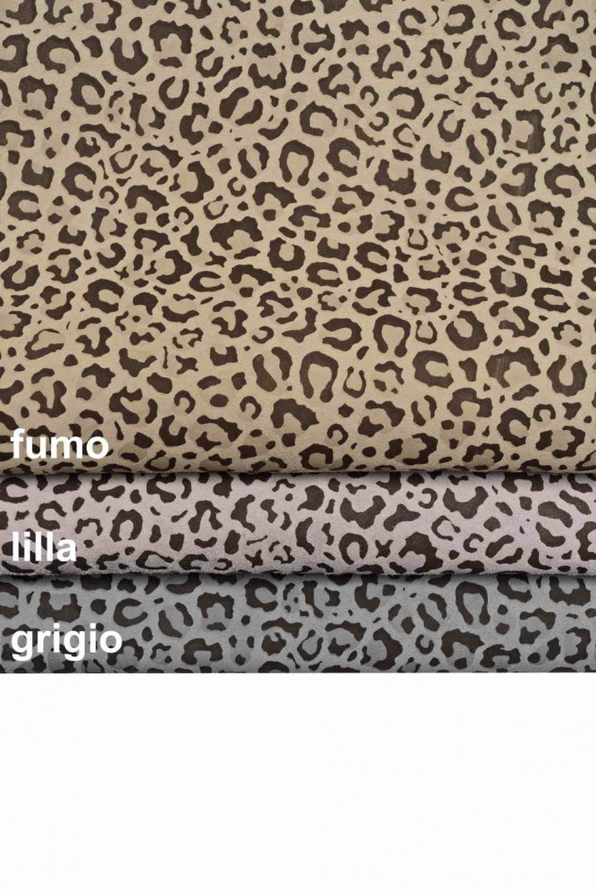 LEOPARD textured leather skin, smoky grey, lilac, grey animal print suede goatskin, cheetah printed soft suede skin