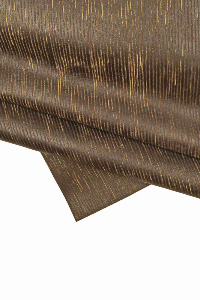 BROWN vintage leather hide, laser print striped cowhide, semi glossy stiff calfskin