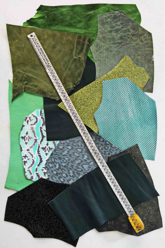 Leather scraps bag,GREEN color, fancy...