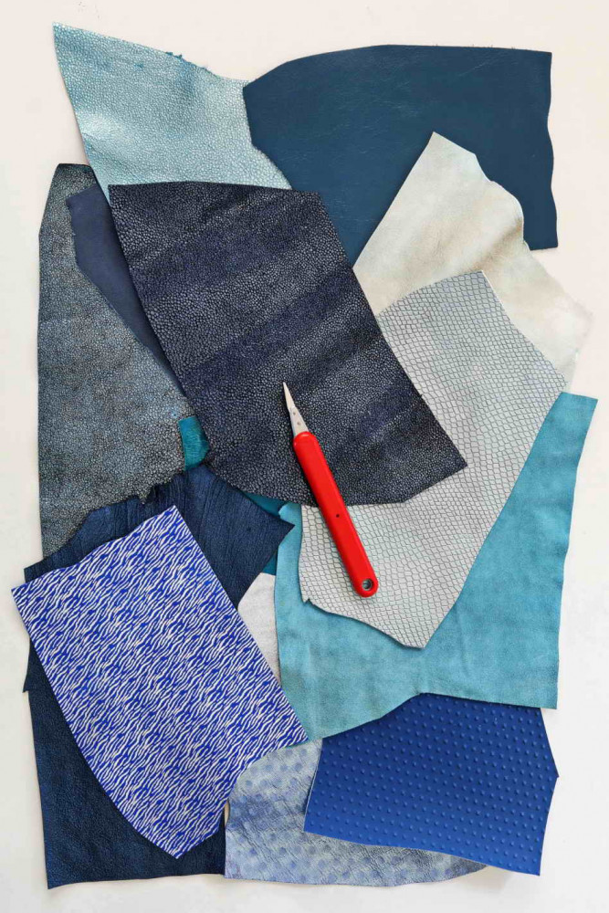 Leather scraps bag, BLUE color, fancy...