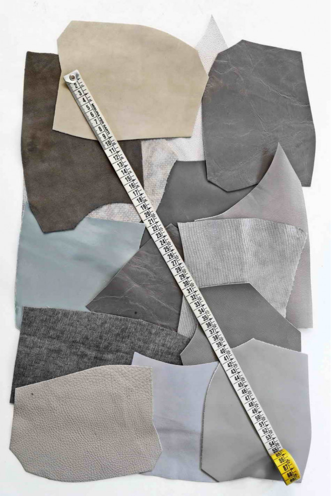 Leather scraps bag, LIGHT GREY color,...