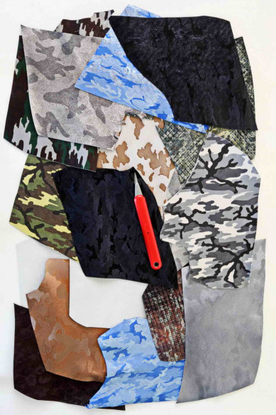 Sacchetto di ritagli di pelle miste, STAMPA CAMOUFLAGE, lamine, fantasie e morbidezze varie   0,300 kg