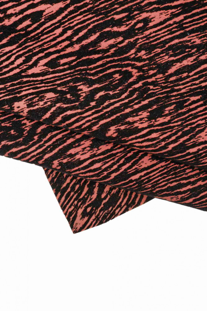 Black RED leather skin, flock  printed goatskin, soft suede skin with abstract pattern