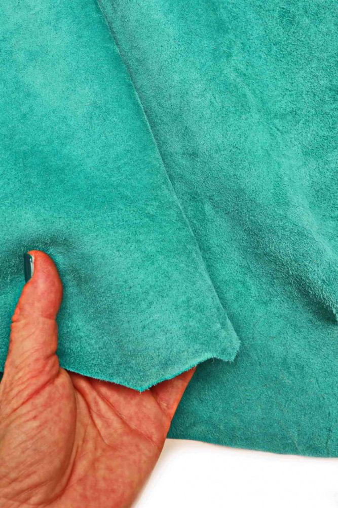 High quality turquoise SUEDE leather skin, aquamarine super soft hide
