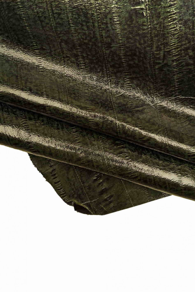 Dark green SPORTY leather hide, glossy vintage goatskin, printed stiff skin