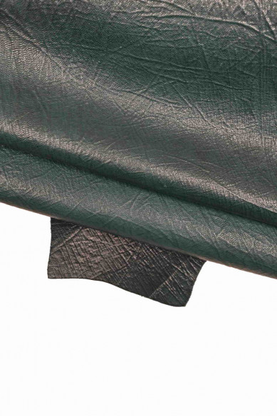 Pellame VINTAGE verde scuro, rosso, capra sportiva stampata, pelle morbida con stampa rugata