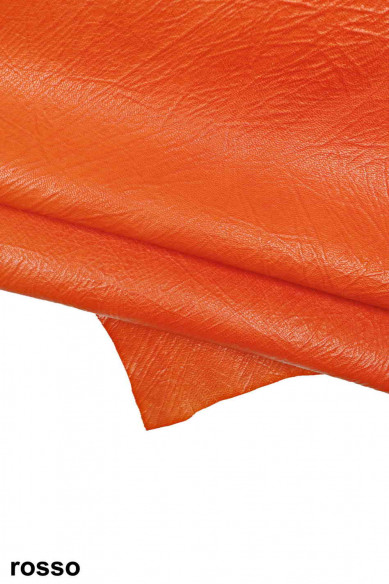 Pellame VINTAGE verde scuro, rosso, capra sportiva stampata, pelle morbida con stampa rugata