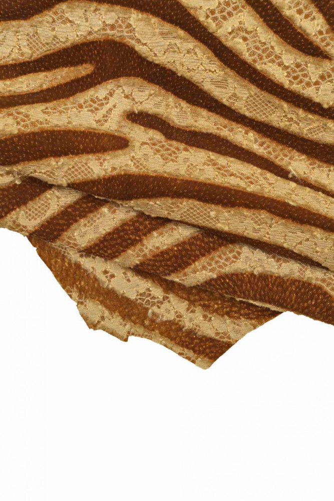 ZEBRA textured leather skin, brown beige soft skin with fabric made animal print