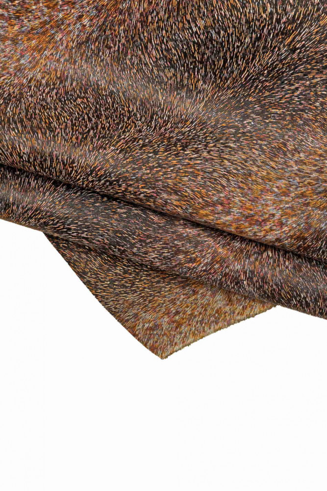 Multicolor HAIR print leather hide, animal print colored cowhide, textured matt calfskin medium softness