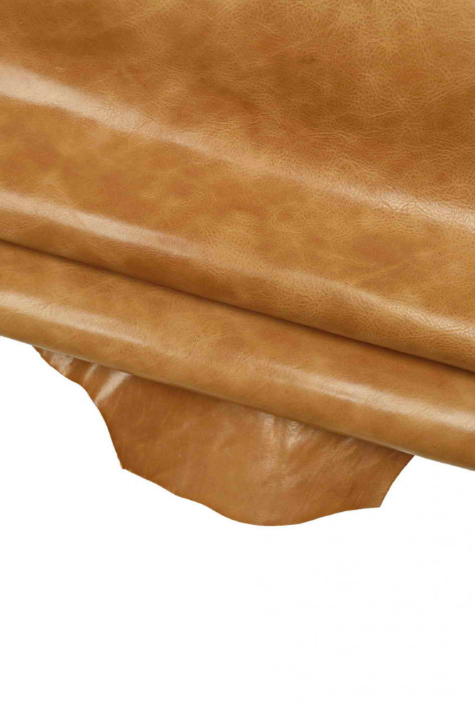 Brown VINTAGE leather skin, tan lambskin with shades, glossy sheepskin, medium softness
